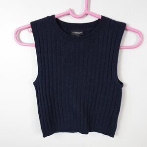 Club Monaco Italian Yarn Navy Sleeveless Ribbed Crop Top Sweater